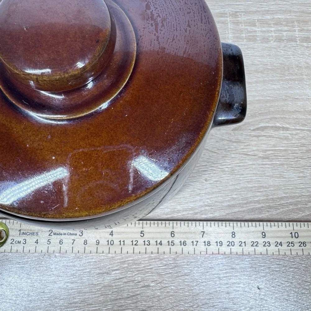West Bend Bean Pot Stock Pot with Lid Brown Glazed Stoneware USA